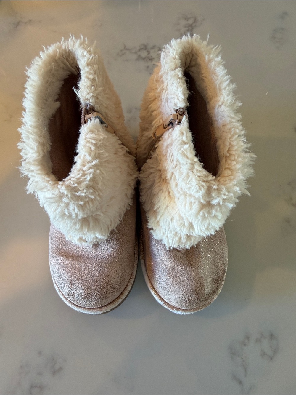 Kids Cozy Faux-Fur Ankle Boots in Light Beige size 8
